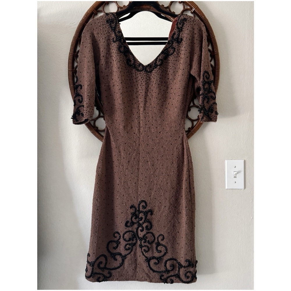 Vintage beaded Bodycon dress 1/4 length sleeve size small